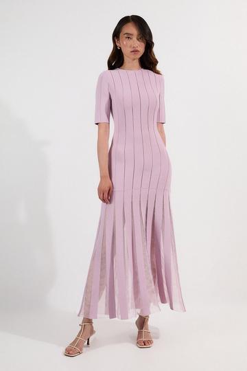 Pink Viscose Blend Filament Full Skirt Knit Midi Dress