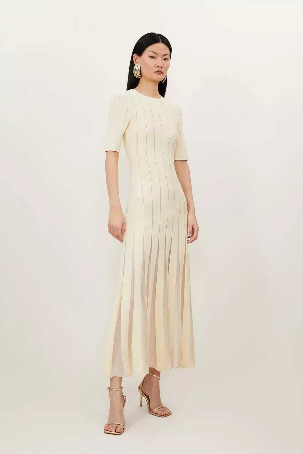 Viscose Blend Filament Full Skirt Knit Midi Dress Karen Millen