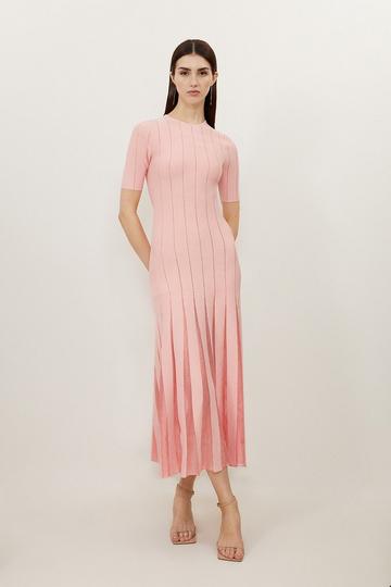 Viscose Blend Filament Full Skirt Knit Midi Dress soft pink