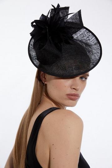Black Asymmetric Disk Fascinator With Feather Detail