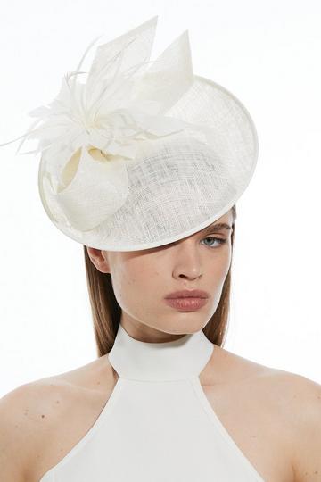 Asymmetric Disk Fascinator With Feather Detail ivory