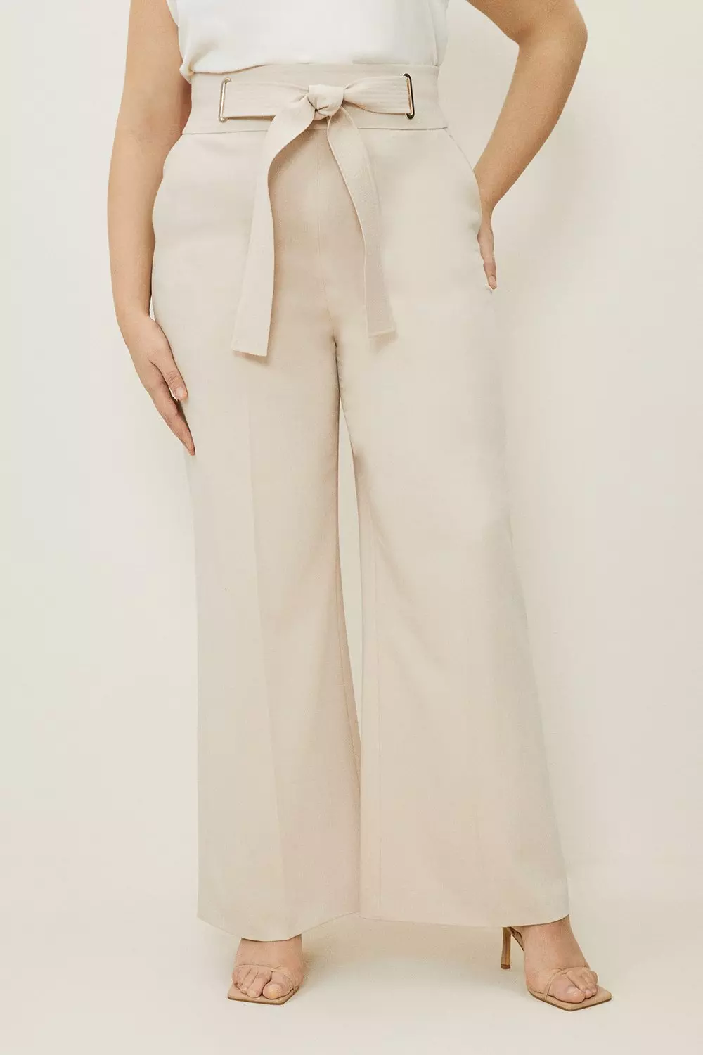 Plus Size Tailored Viscose Linen Eyelet Detail Belted