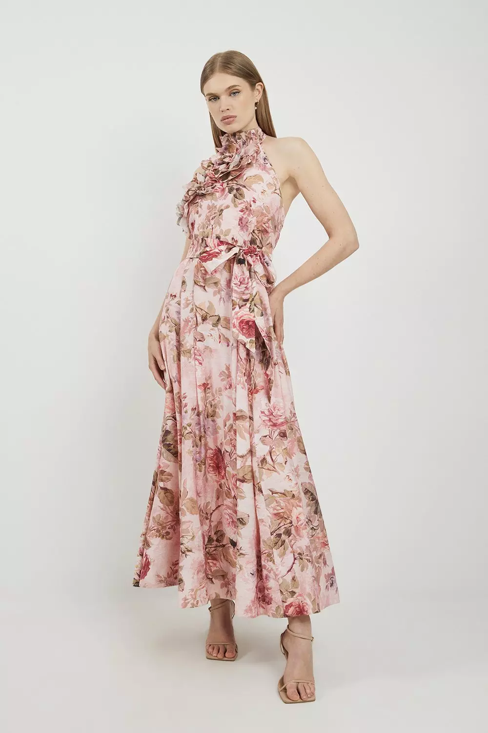 Floral Lydia Millen Rosette Ruffle Woven Maxi Halter Dress alternative image