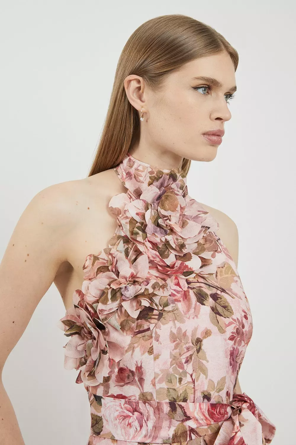 Floral Lydia Millen Rosette Ruffle Woven Maxi Halter Dress alternative image