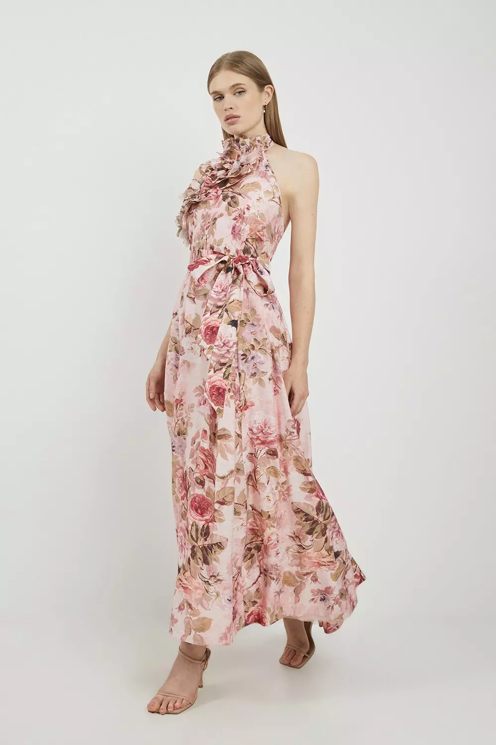 【KAREN MILLEN】プチ ローズ刺繍コットンボイル ミディドレス Shirred Cotton Tiered Tile Print Woven Maxi Dress | Karen Millen