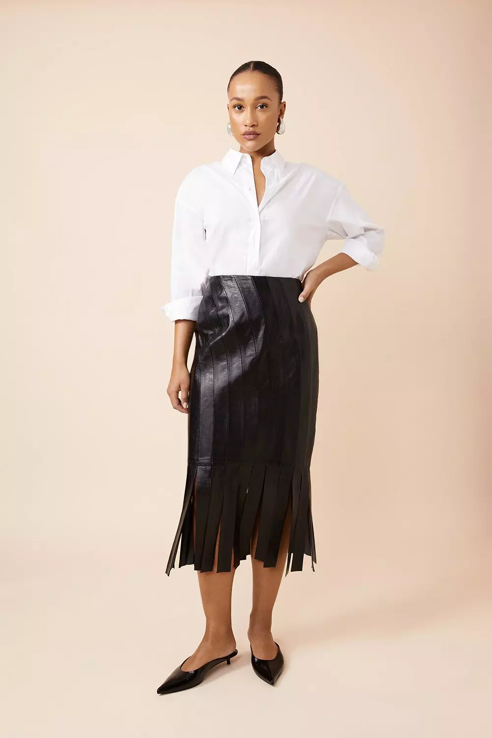 Leather Tassel Hem Pencil Skirt Karen Millen