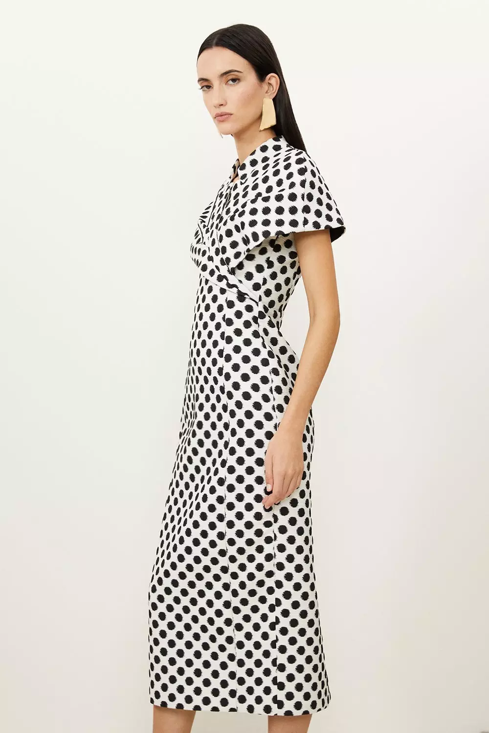 【KAREN MILLEN】レザー シーム ミニ ドレス シンプルドルマンスリーブ七分袖タイトミニドレスワンピース