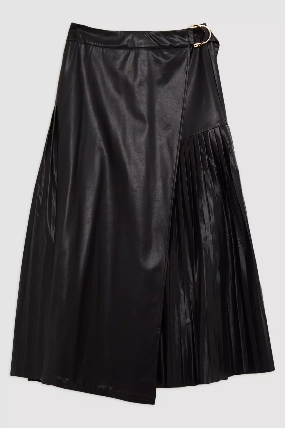 Faux Leather Pleated Panel Midi Skirt Karen Millen