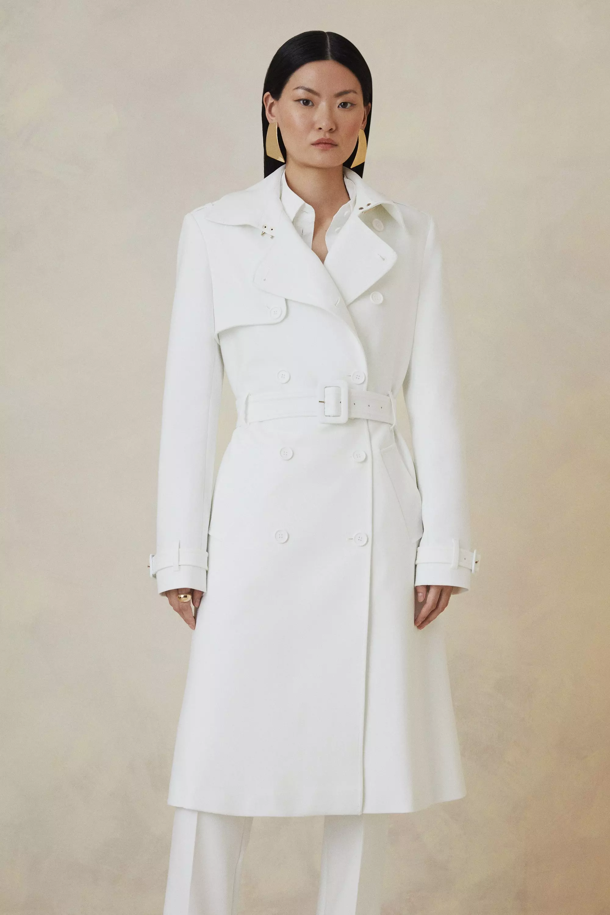 The Founder Compact Stretch Belted Tailored Midi Coat