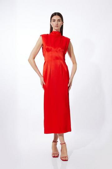 Red Satin Back Crepe Woven Maxi Dress