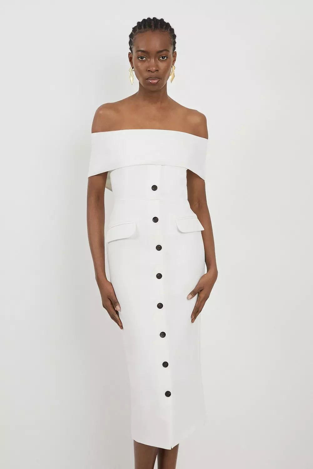 Clean Tailored Bardot Button Through Midi Dress Karen Millen