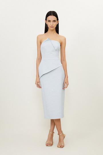 Tailored Metallic Bandeau Midi Pencil Dress pale blue