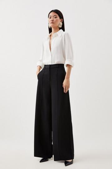 Black Petite Premium Woven Viscose Crepe Wide Leg Trouser