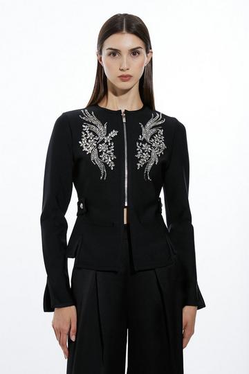 Figure Form Bandage Embellished Piping Knit Jacket black