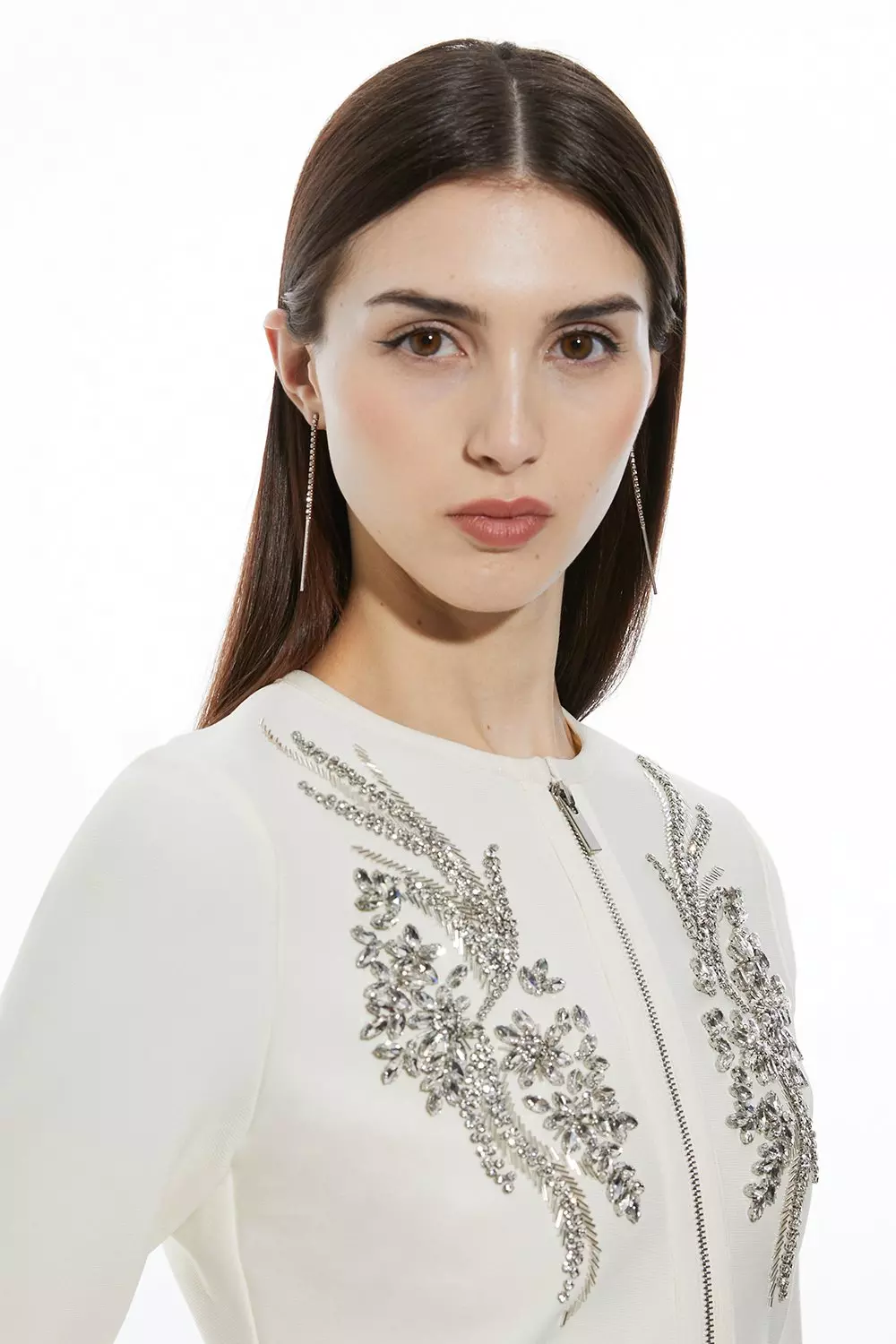 Cream Figure Form Bandage Embellished Piping Knit Jacket alternative image