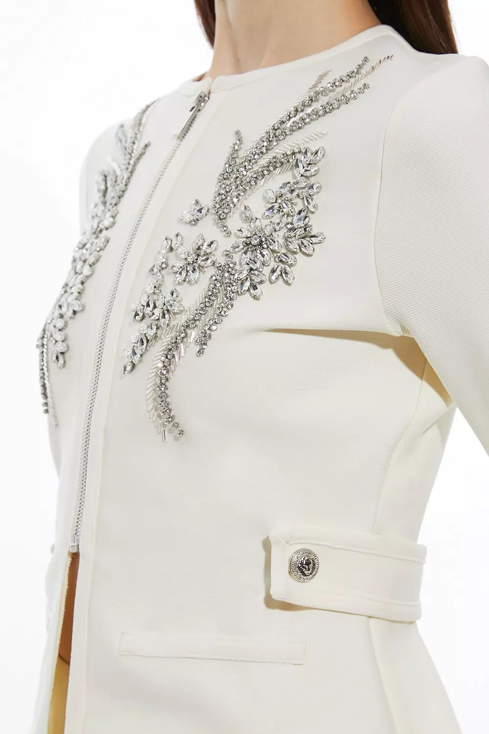 Cream Figure Form Bandage Embellished Piping Knit Jacket alternative image