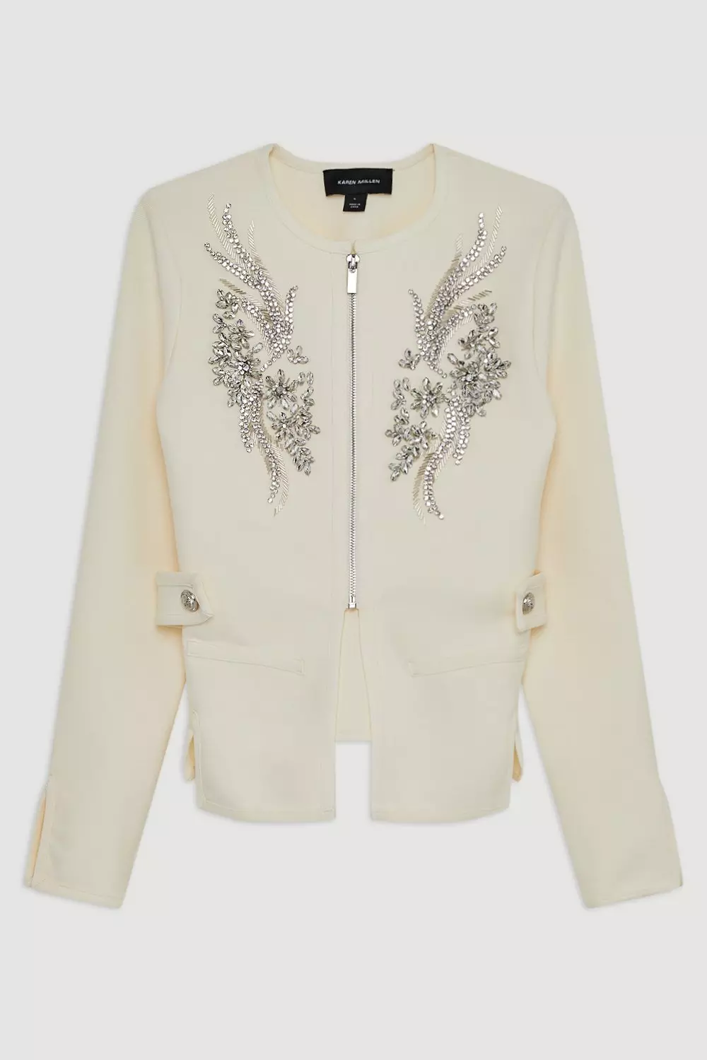 Cream Figure Form Bandage Embellished Piping Knit Jacket alternative image