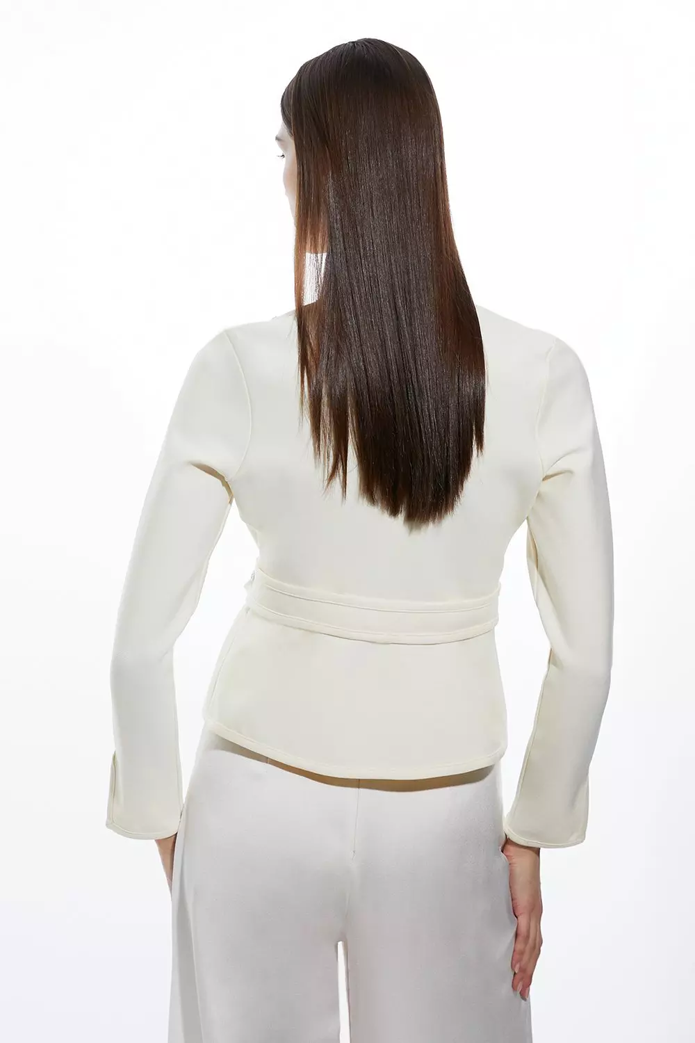 Cream Figure Form Bandage Embellished Piping Knit Jacket alternative image