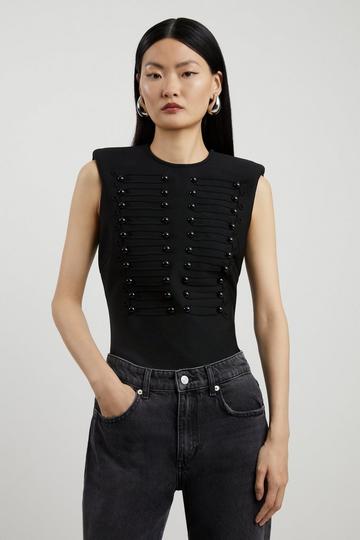 Figure Form Bandage Military Detail Knit Top black