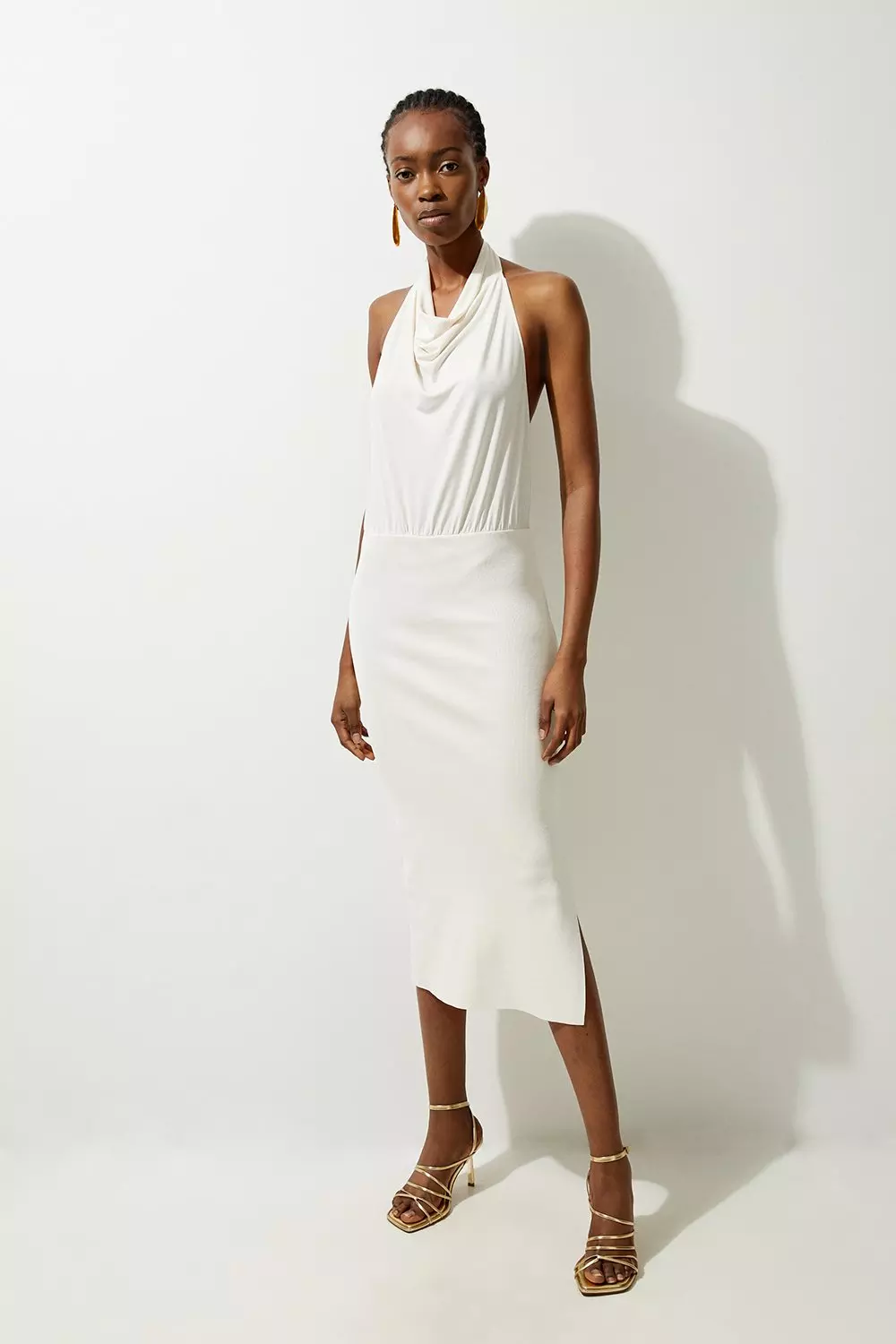 Tall Jersey Knit Mix Halter Neck Midi Dress Karen Millen