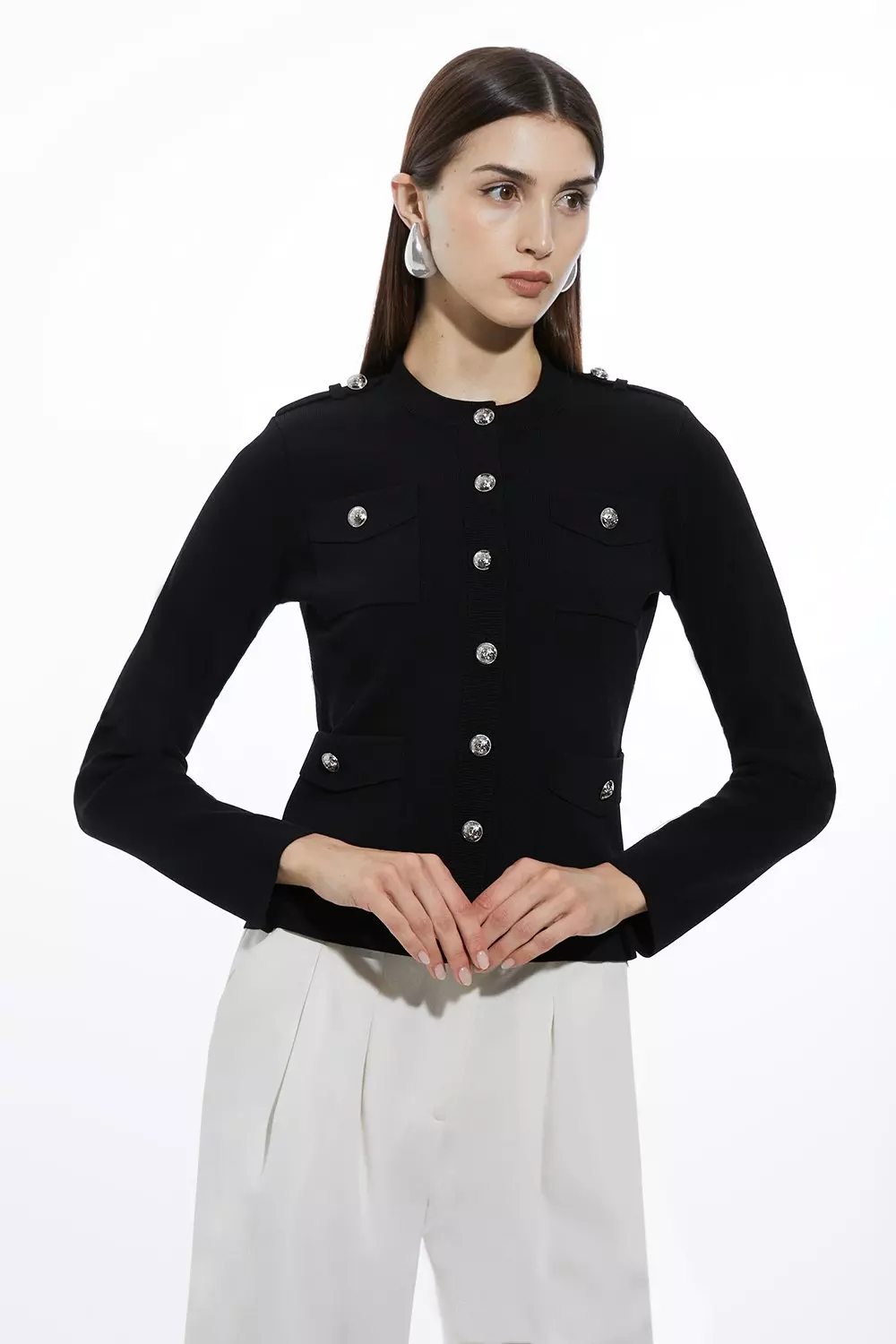 Black Military Trim Knitted Four Pocket Jacket alternative image