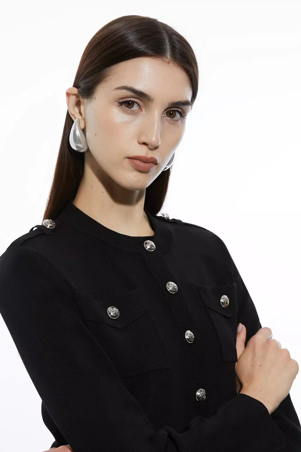 Black Military Trim Knitted Four Pocket Jacket alternative image