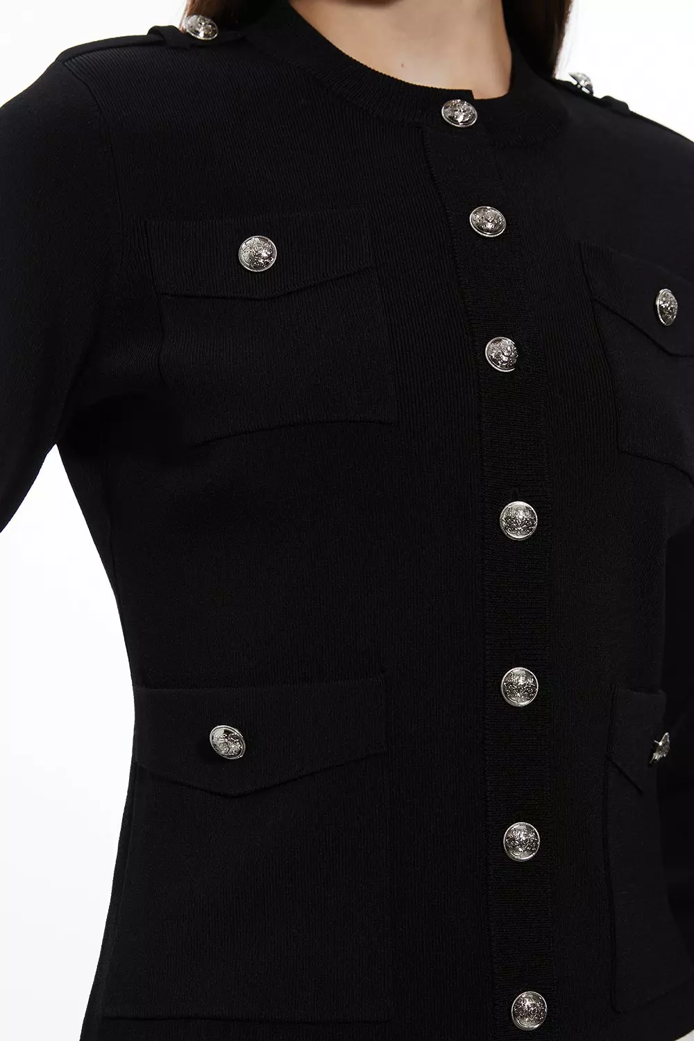 Black Military Trim Knitted Four Pocket Jacket alternative image
