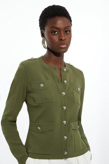 Military Trim Knitted Four Pocket Jacket olive