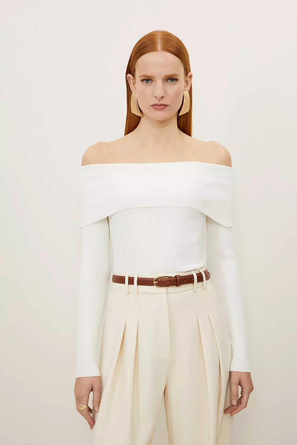 Light Weight Summer Knit Ribbed Off The Shoulder Top Karen Millen