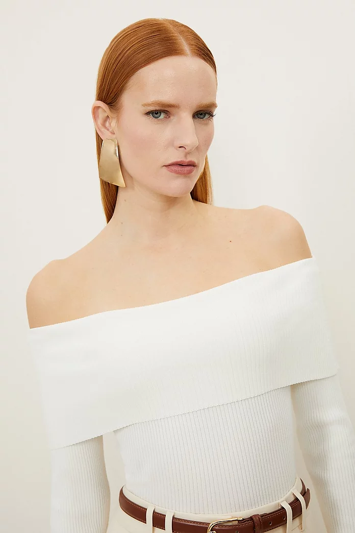 Light Weight Summer Knit Ribbed Off The Shoulder Top | Karen Light Weight Summer Knit Ribbed Off The Shoulder Top | Karen