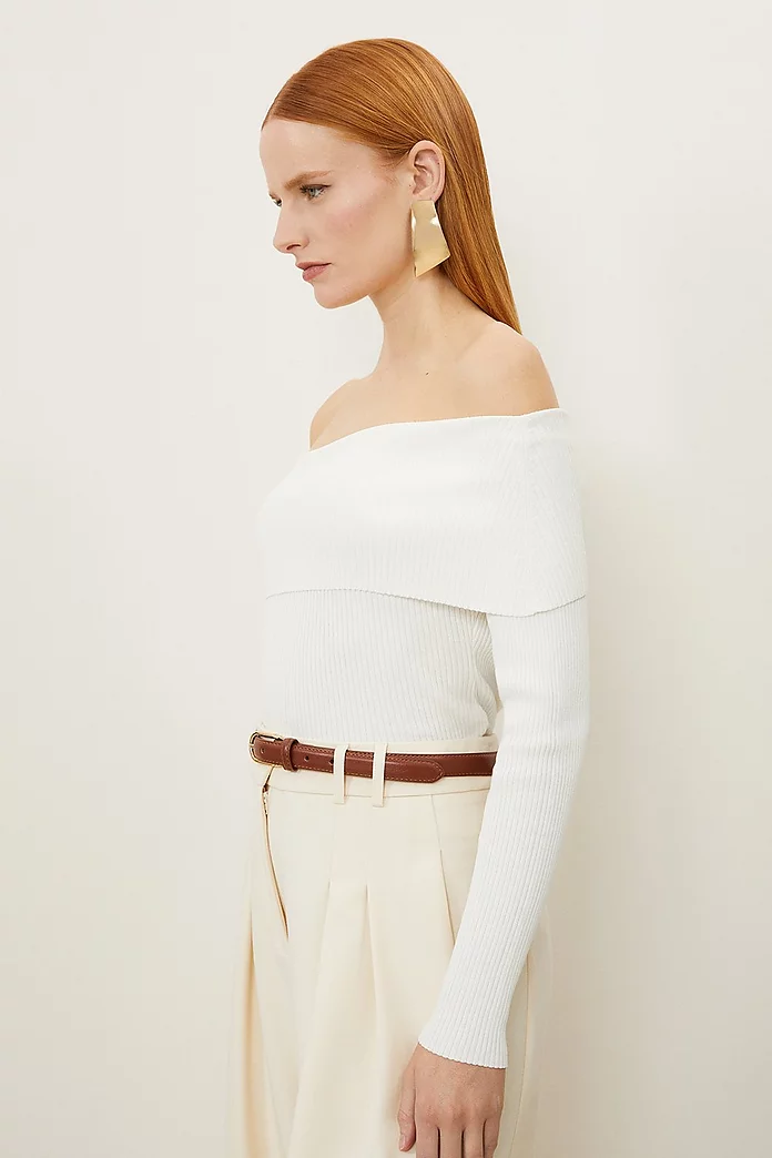 Light Weight Summer Knit Ribbed Off The Shoulder Top | Karen Light Weight Summer Knit Ribbed Off The Shoulder Top | Karen