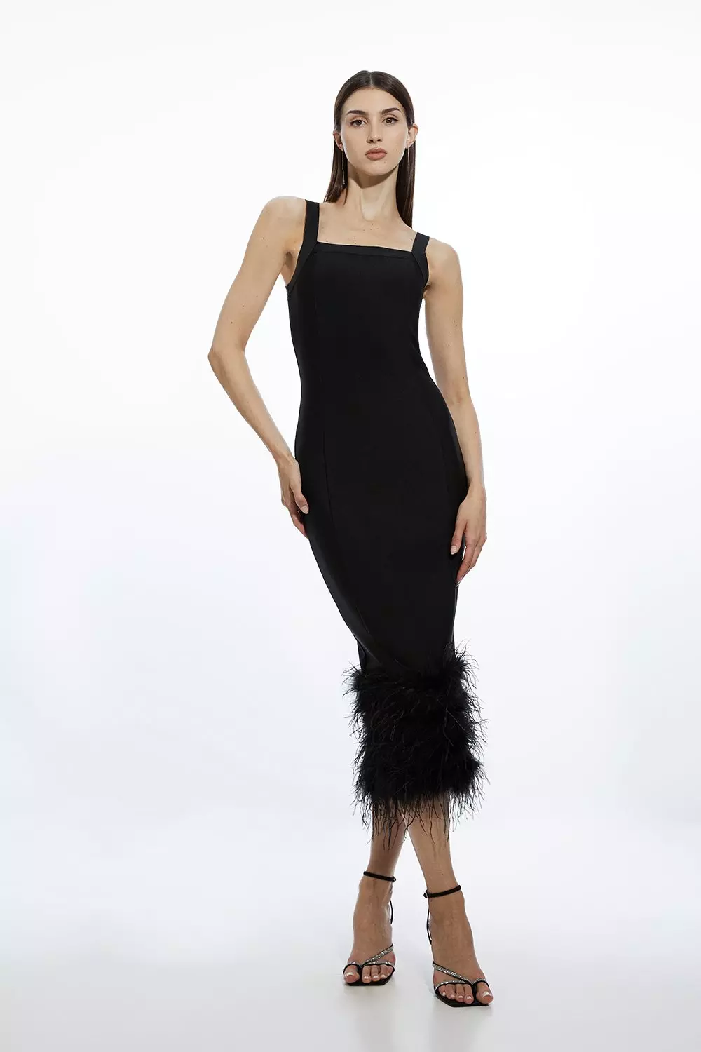 Black feather fashion hem dress