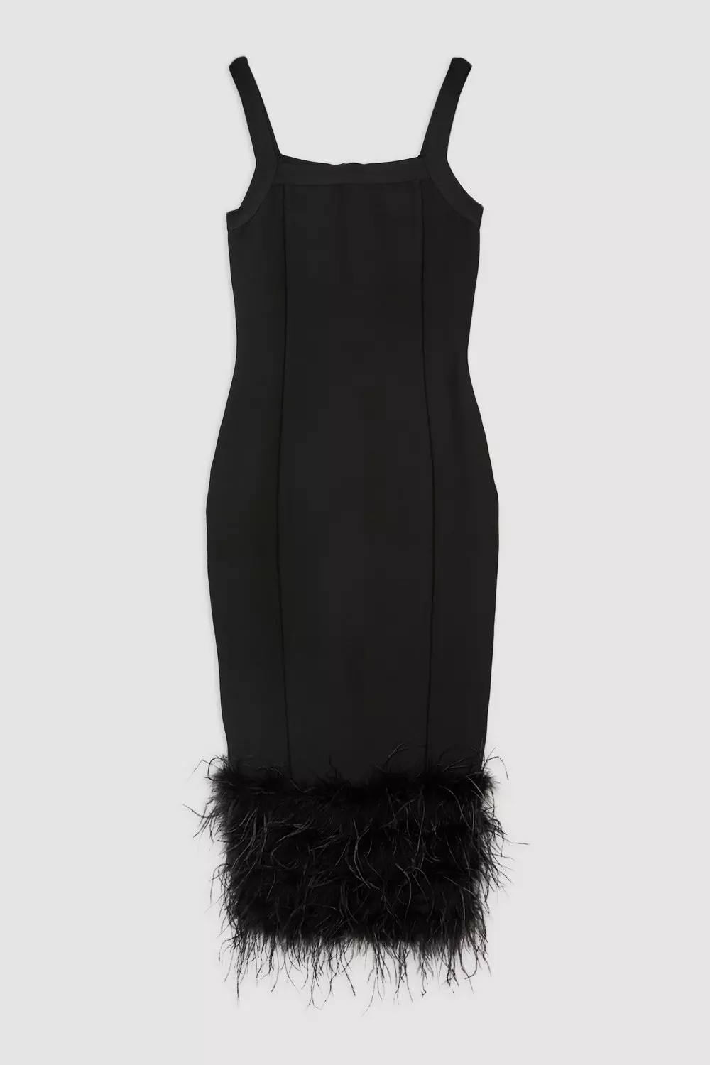 Figure Form Bandage Feather Hem Knit Midi Dress | Karen Millen