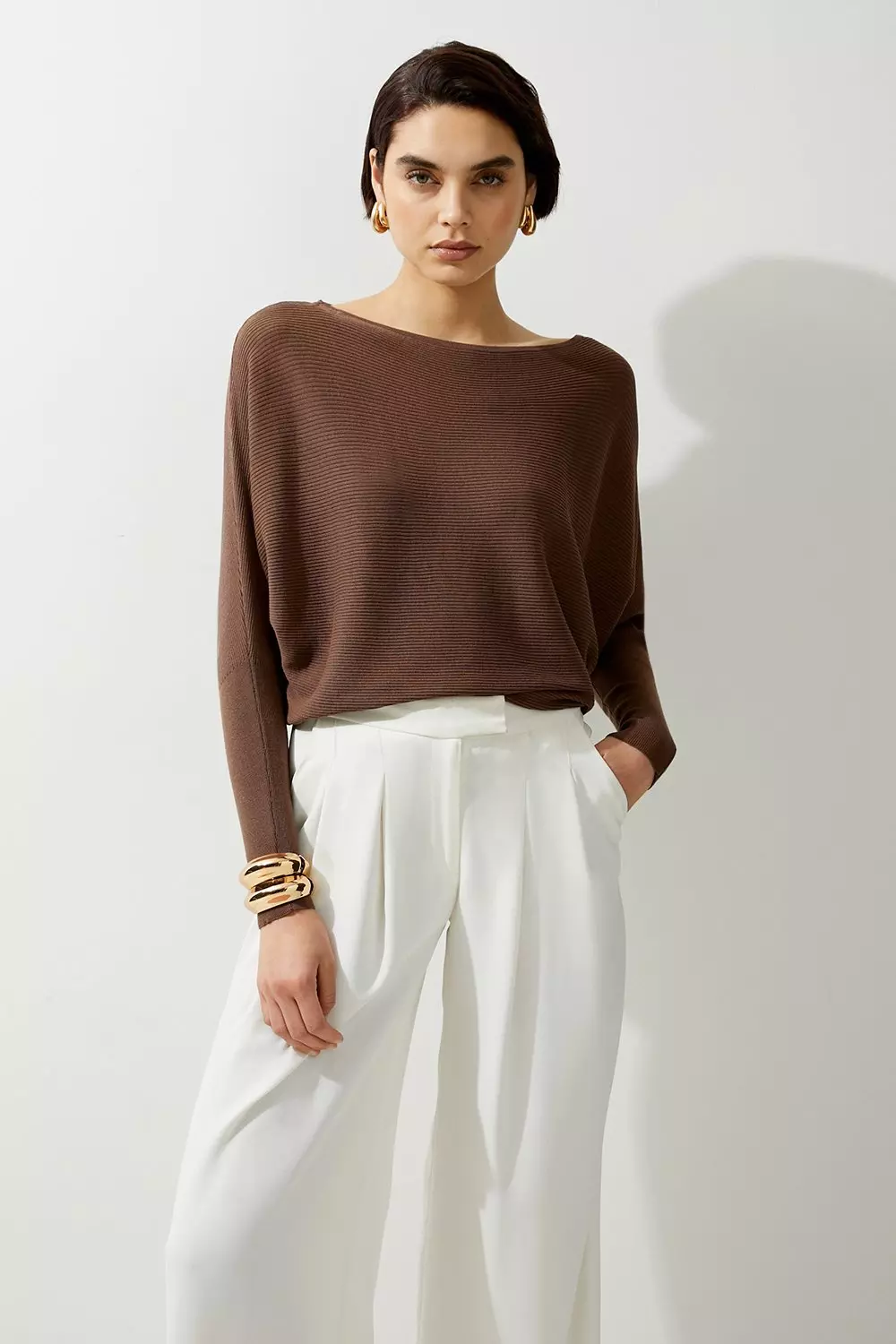 Cotton Blend Slouchy Knit Sweater Karen Millen