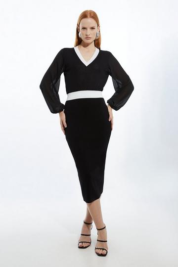 Light Weight Summer Knit Midi Pencil Dress mono