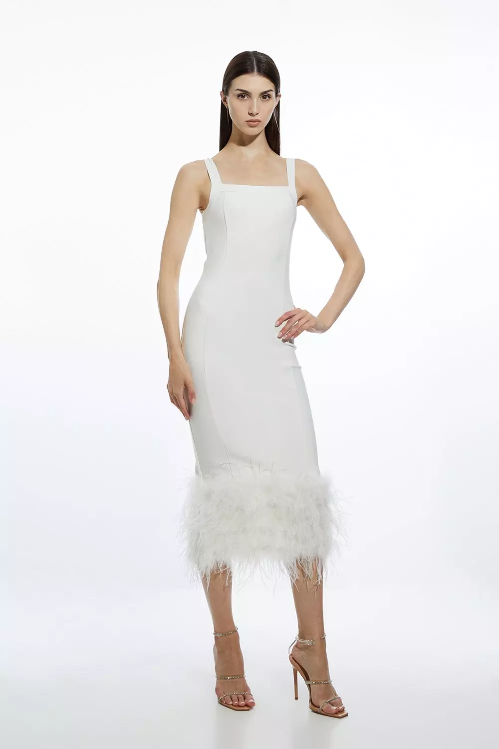 White frill hem bandage midi dress hotsell