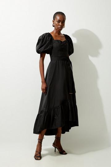 Petite Corset Detail Cotton Woven Maxi Dress black