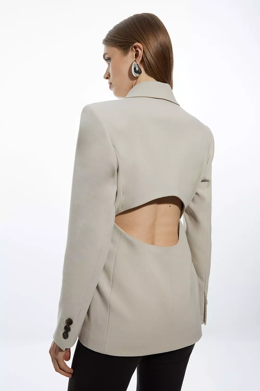 Stone Compact Stretch Cut Out Back Tailored Blazer alternative image