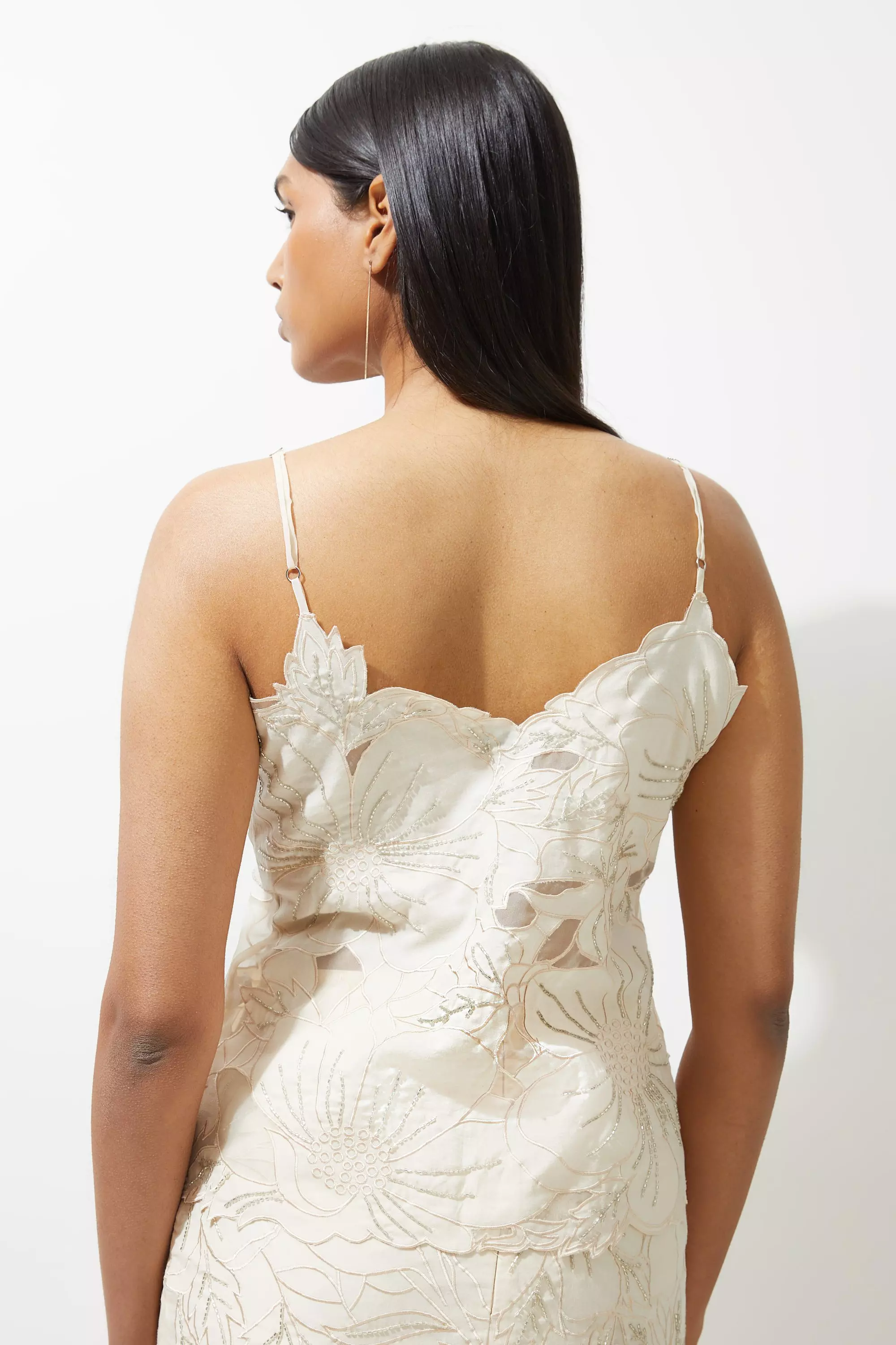 【KAREN MILLEN】コットン ブロデリー ベルト付き ミディ ドレス Beaded Cotton Organdie Cutwork Woven Strappy Midi Dress