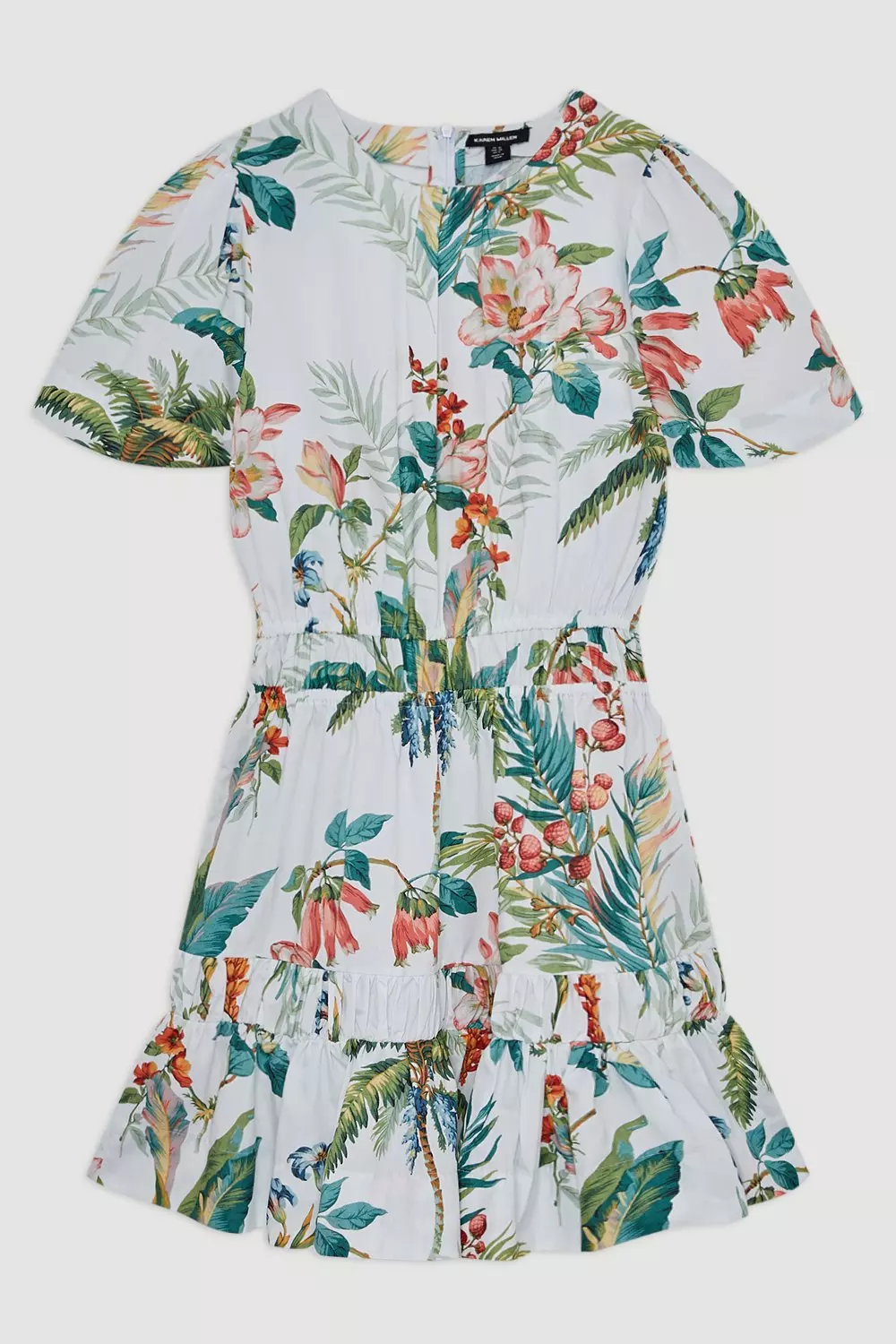 Tropical Printed Cotton Woven Mini Dress Karen Millen