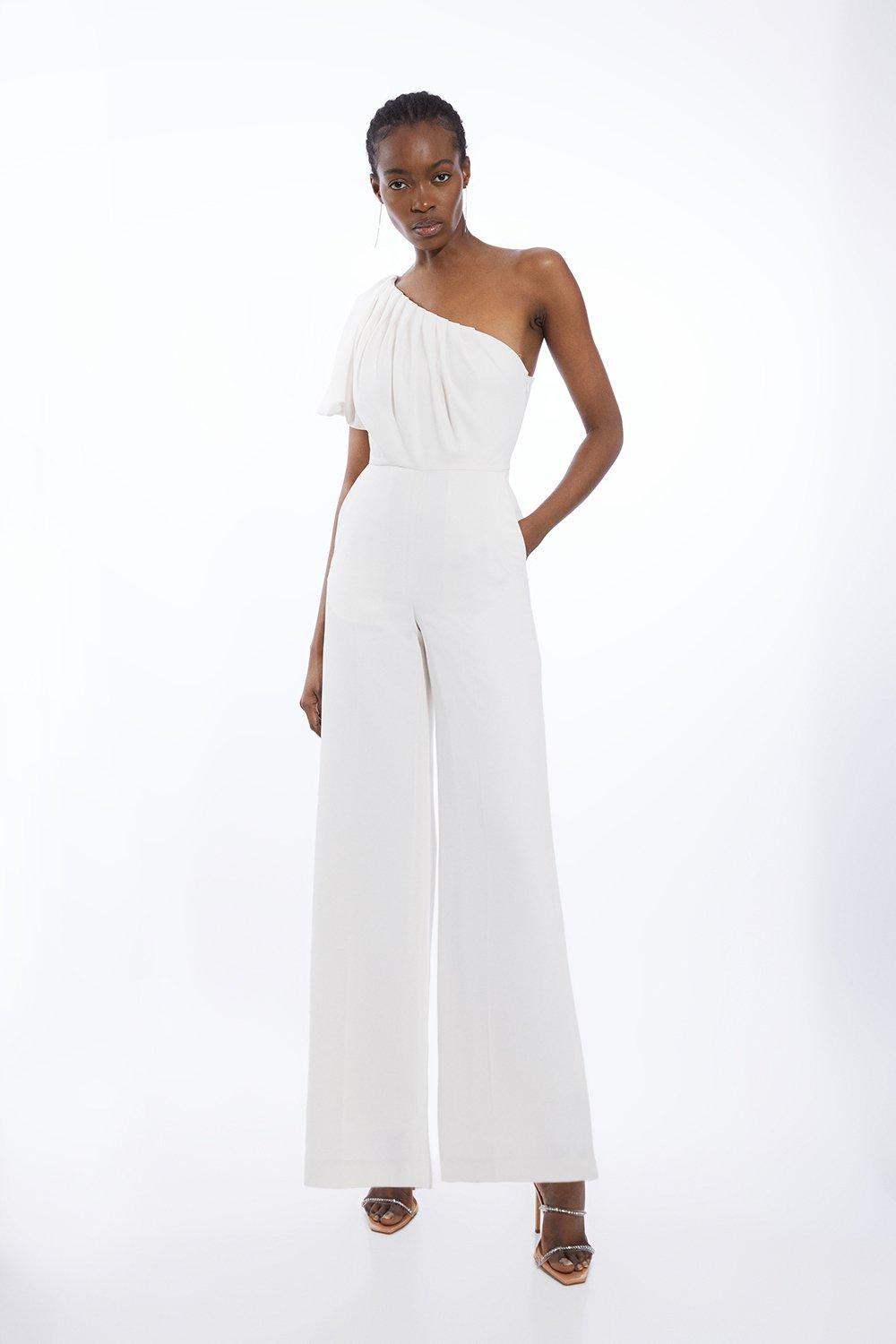 Off one shoulder pierced belted wide leg jumpsuit online