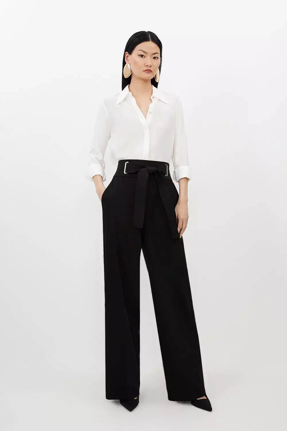 Belted straight leg trousers sale