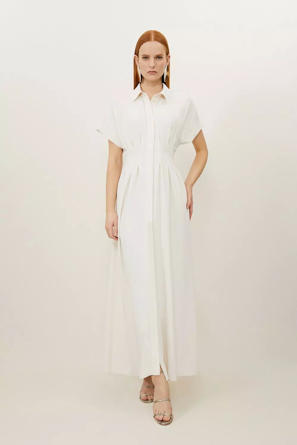 【KAREN MILLEN】テーラード リネン ダーツウエストミディドレス bkk18632_ivory_xl?$