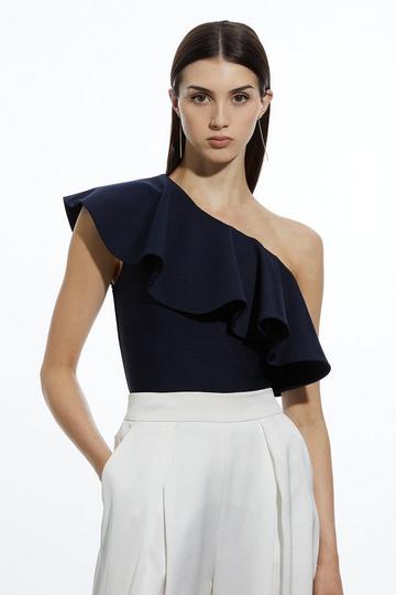 Figure Form Bandage Drama Frill Knit Top navy