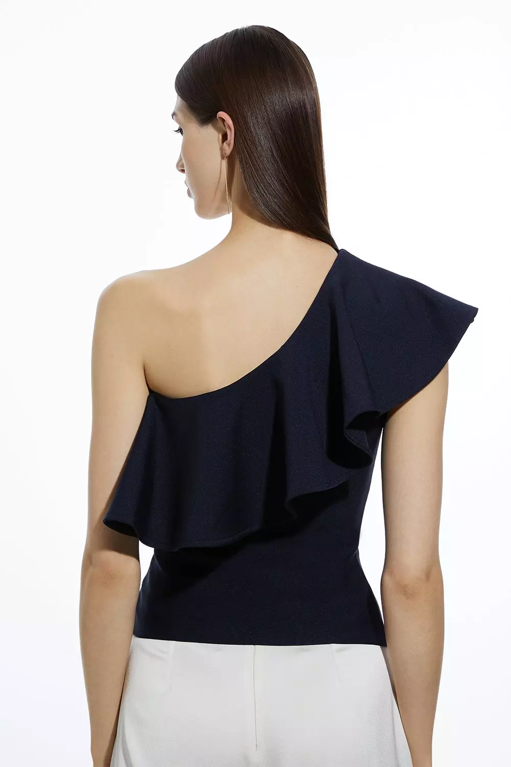 Navy Figure Form Bandage Drama Frill Knit Top alternative image