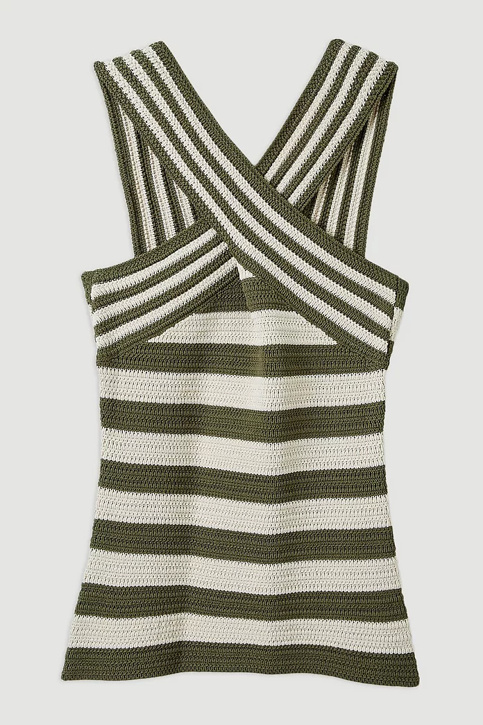 Viscose Blend Crochet Knit Cross Front Top | Karen Millen Viscose Blend Crochet Knit Cross Front Top | Karen Millen