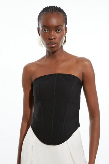 Figure Form Bandage Corset Detail Knit Top black