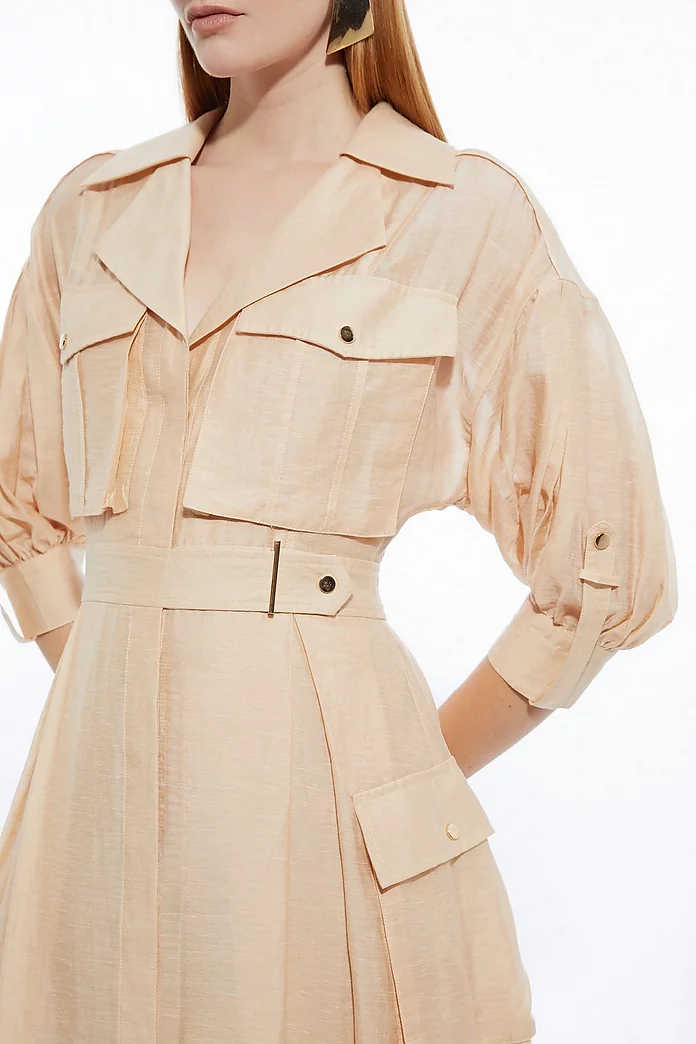 Organdie Slub Utility Pocket Detail Woven Shirt Dress Organdie Slub Utility Pocket Detail Woven Shirt Dress
