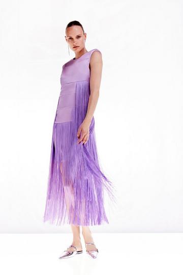 Lilac Purple Ooto Heavy Satin Fringed Woven Sleeveless Mini Dress
