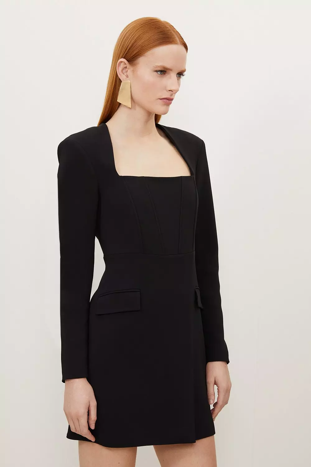 Compact Viscose Open Neck Corset Tailored Mini Dress | Karen